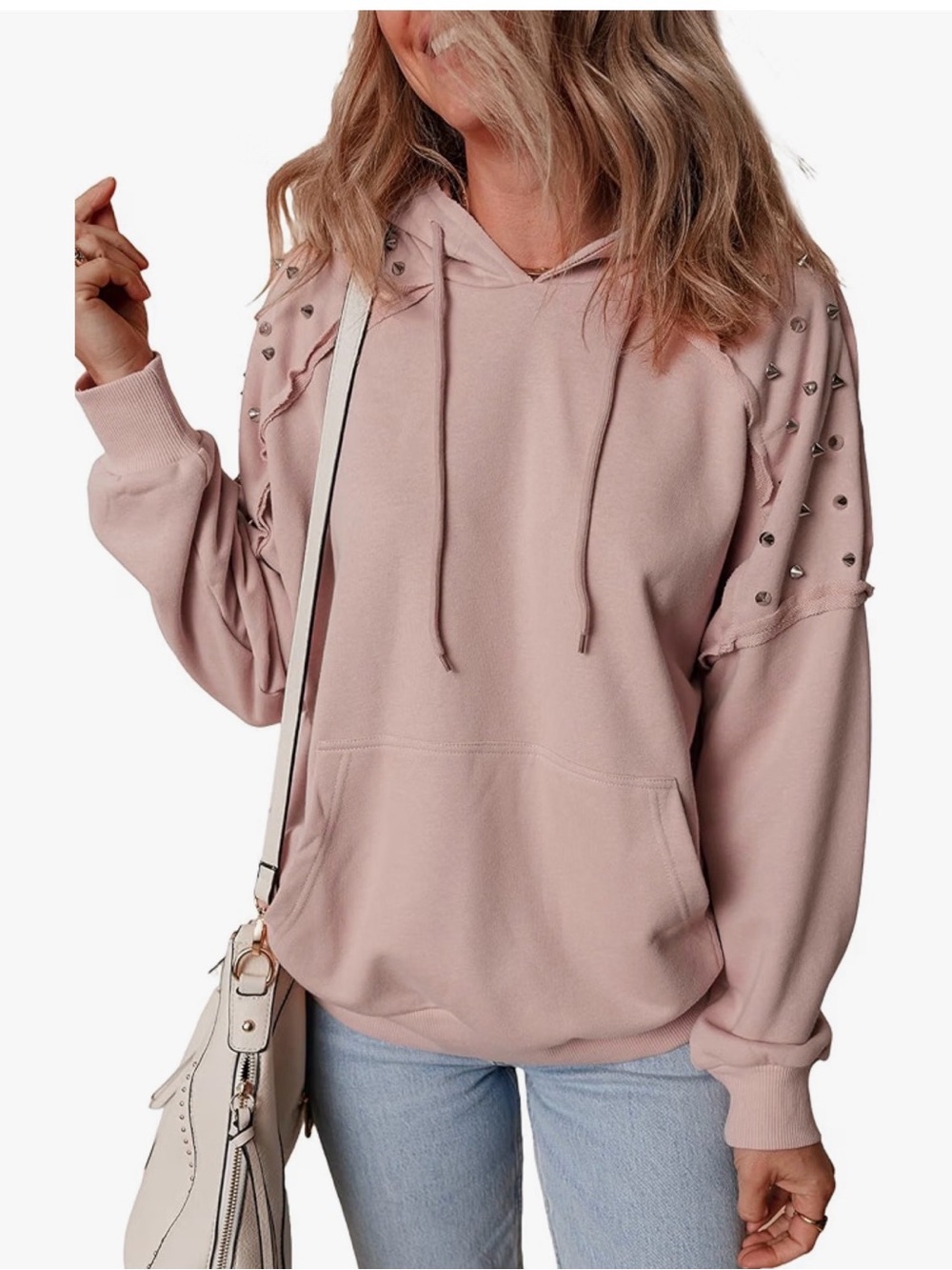 NWOT, Studded Pink Hooded Sweatshirt, XL